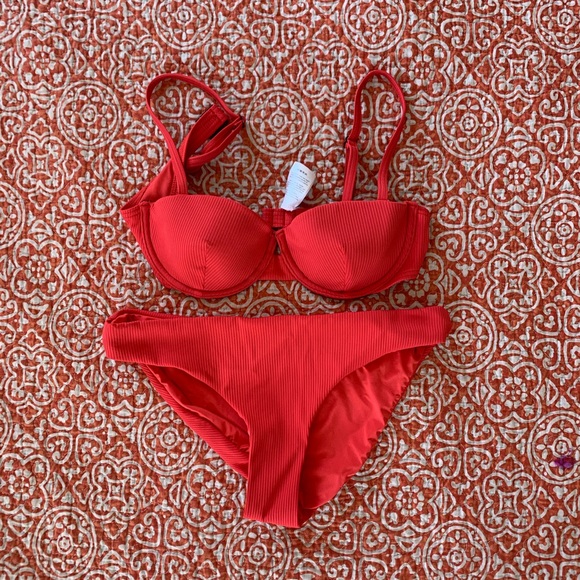 red ribbed bikini